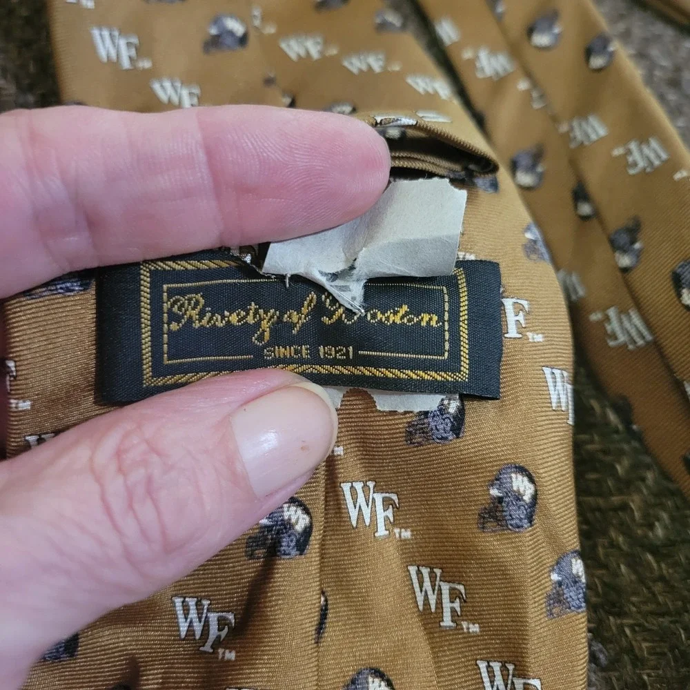Wake Forest Demon Deacons Tie Mens 100% Silk Rivetz of Boston WF Helmet Gold...